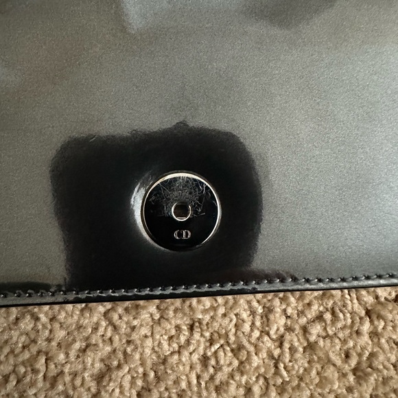 Christian Dior Metallic Patent Micro-Cannage Diorama Wallet on Chain Pouch, Gray - Picture 7 of 16